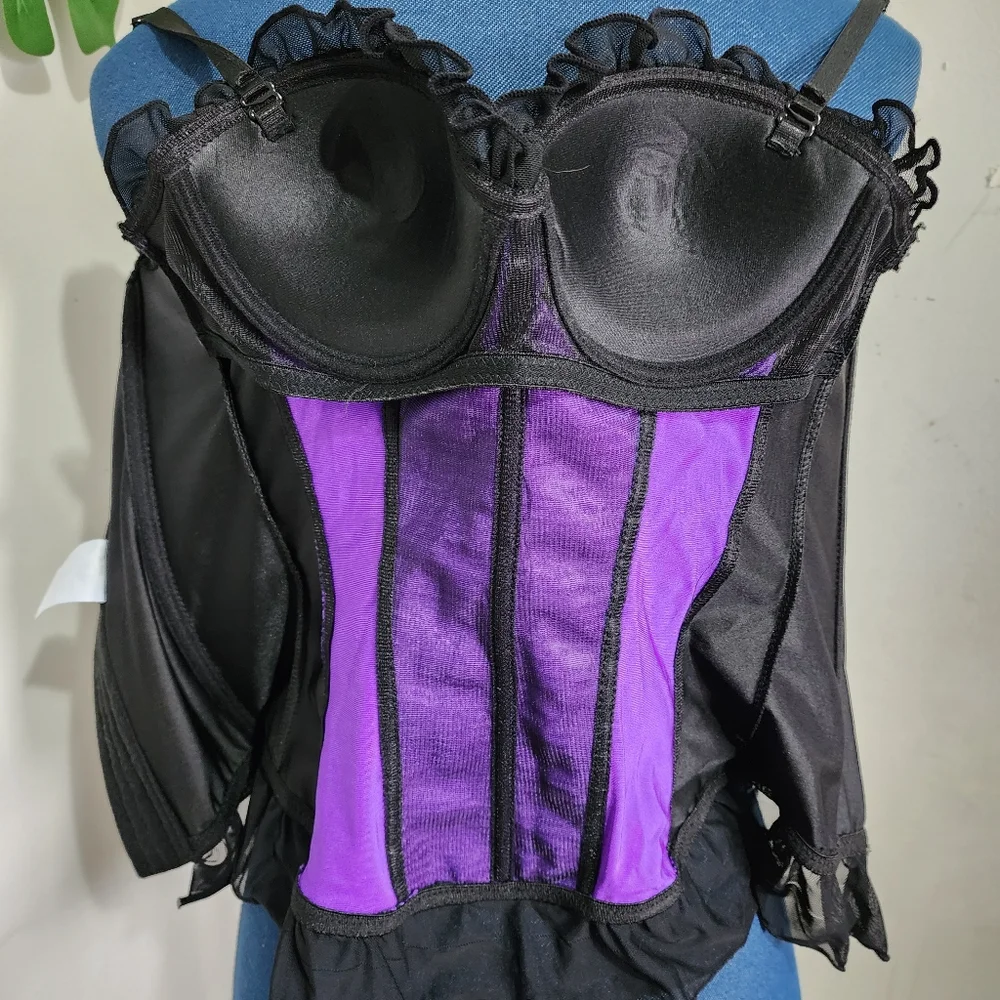 Black and Purple Dress Up Bustier Corset Style Top - Picture 9 of 10